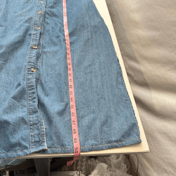 Vintage August Max Womens Denim Shirt Dress Midi Size L Cotton Silk Western Blue - Picture 6 of 16